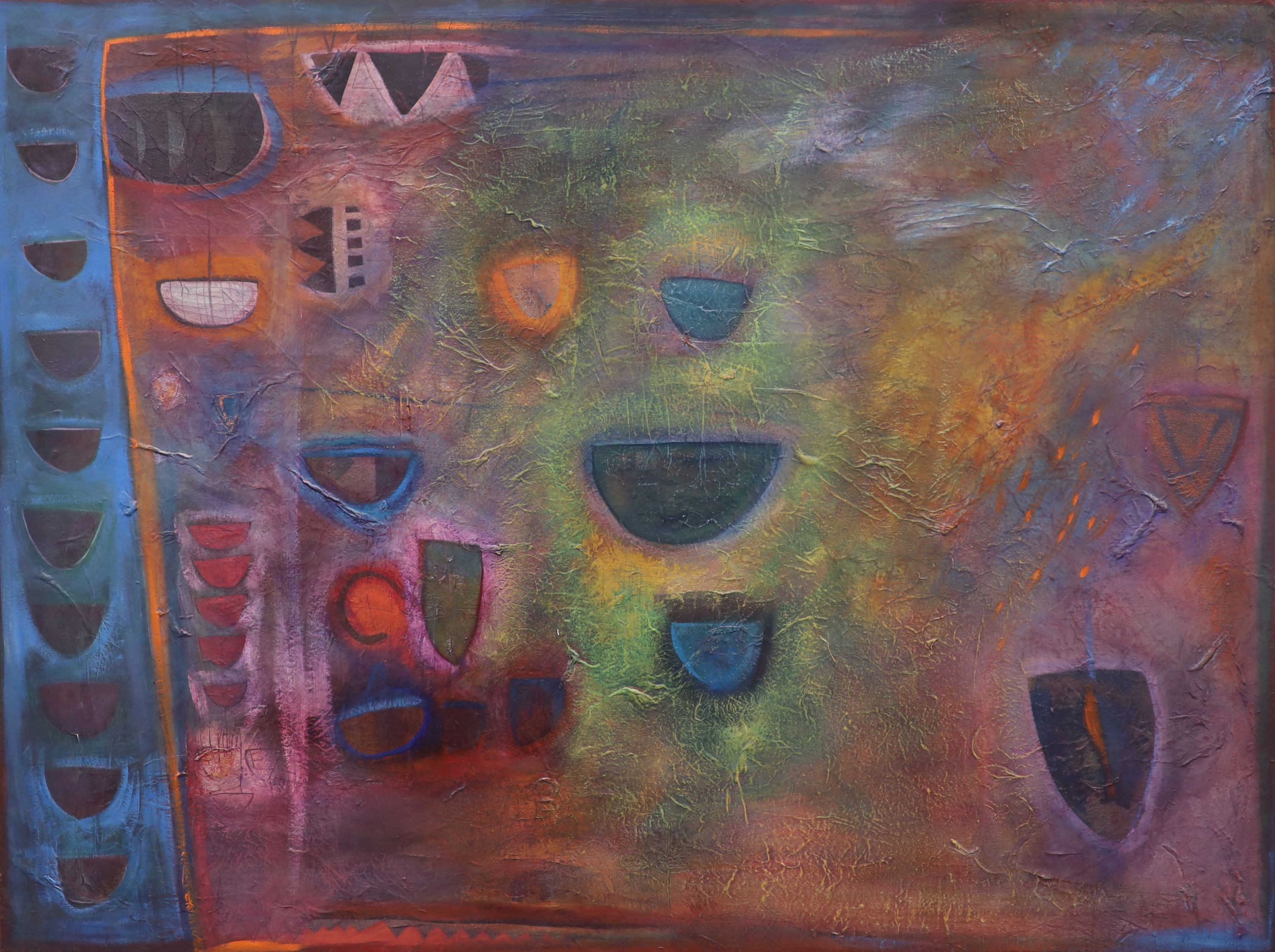 Robin Richmond (1951-), oil on canvas, 'Ellis Island', signed and inscribed verso, 92 x 122cm